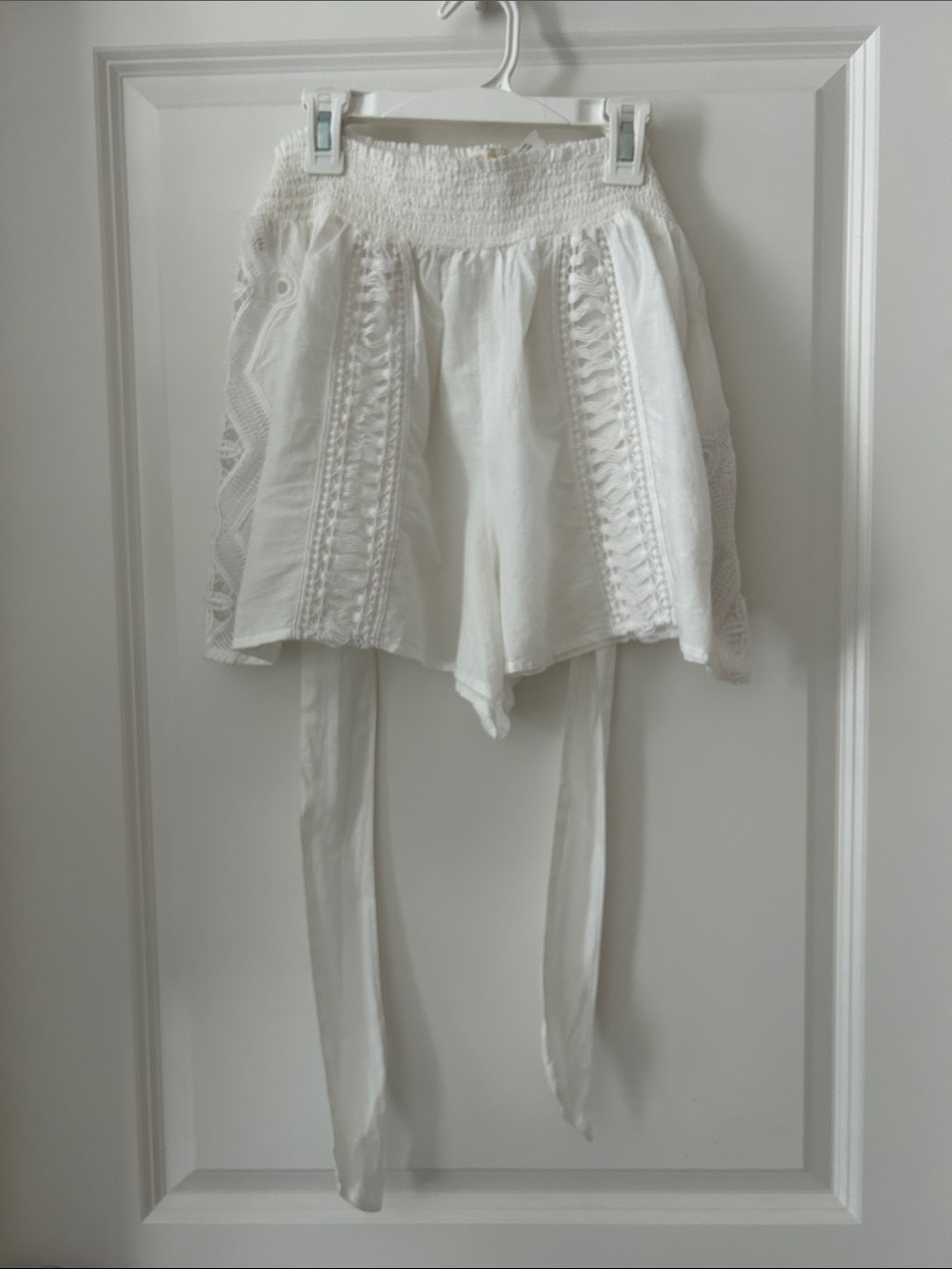 Ramy Brook White Lace-Trim Waist Tie Shorts